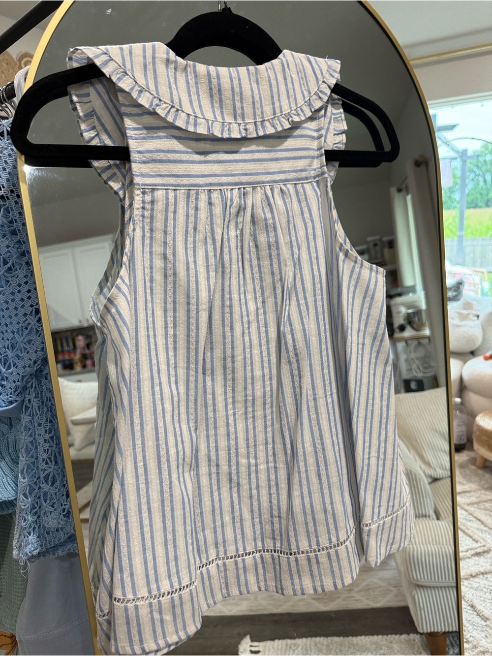 Eesome Blue & White Striped Sleeveless Top with Peter Pan Collar - Picture 3 of 4